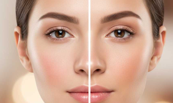 Before and after comparison of facial skin texture after microneedling