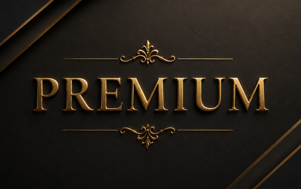 Gold 'Premium' lettering on a dark luxury background