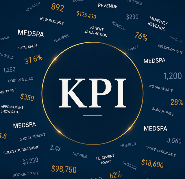 Collage of med spa key performance indicators around the word KPI