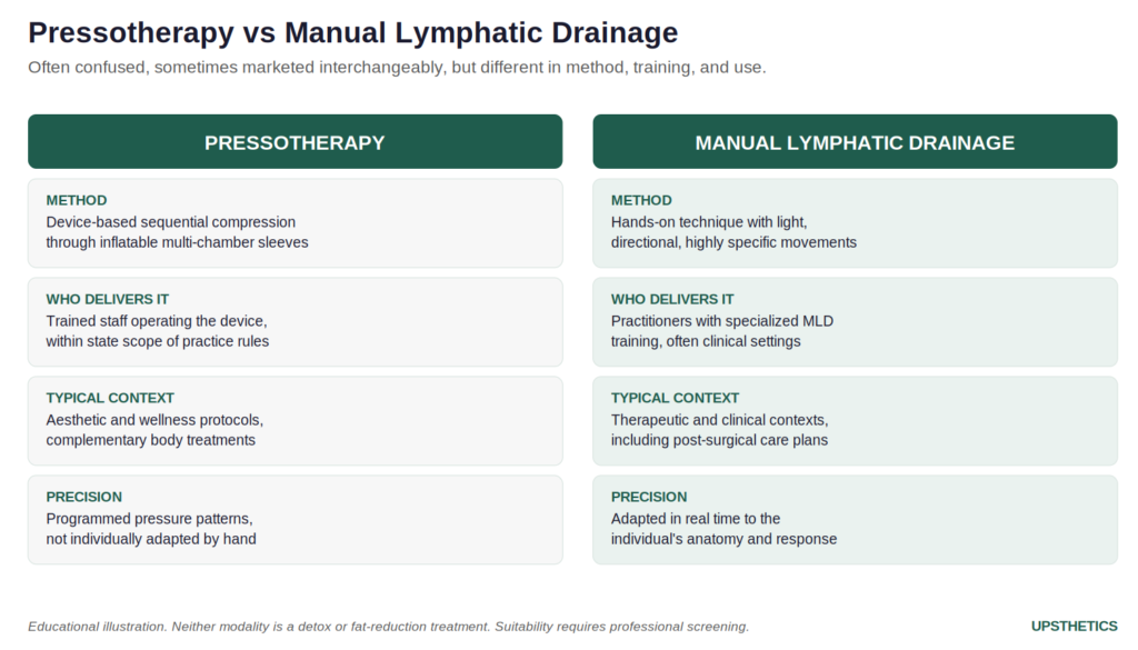 Infographic on pressotherapy for lymphatic drainage and its limitations