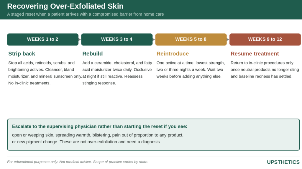 Infographic on recognizing over-exfoliated skin before treatment
