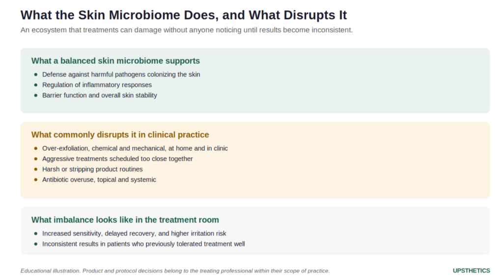 Infographic on the skin microbiome and why aggressive treatments backfire