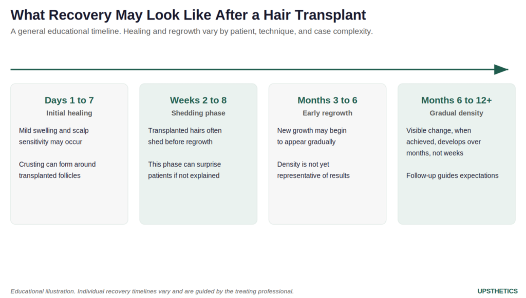 Infographic timeline of hair transplant recovery from days to months