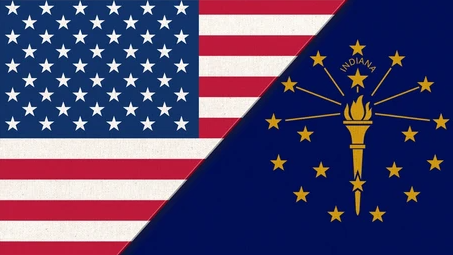United States flag beside the flag of Indiana